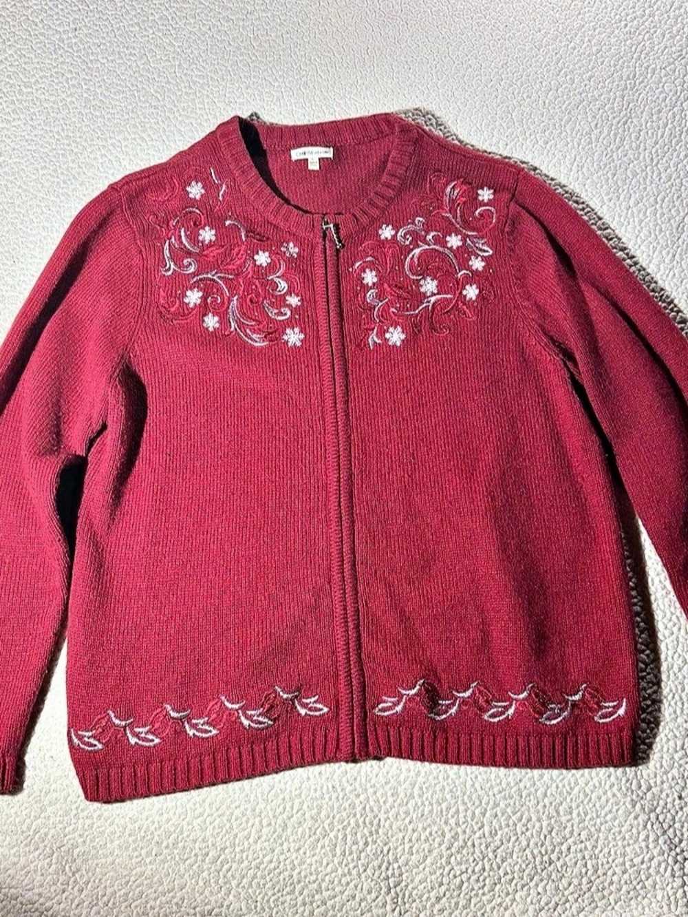 Croft & Barrow Women's Rib-Knit Cardigan Sweater Full Zip Burgundy L